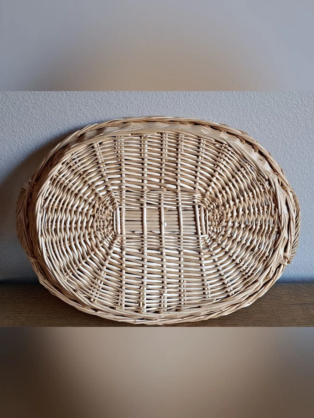 Oval Wicker Tray Basket with Handles Natural Tone